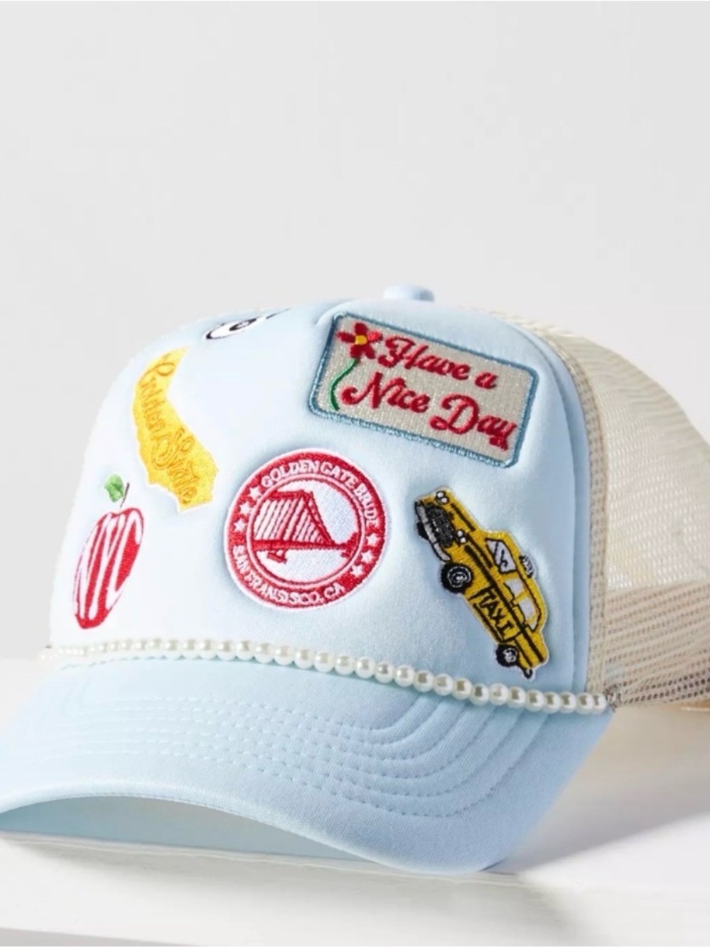 Anthropologie coney Island picnic trucker hat NYC and San Francisco Theme.